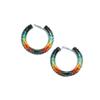 Handmade tribal Long Fringe native glass seed beads beaded earrings (Turquoise & Black Hoop) view 1