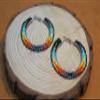 Handmade tribal Long Fringe native glass seed beads beaded earrings (Turquoise & Black Hoop) view 4