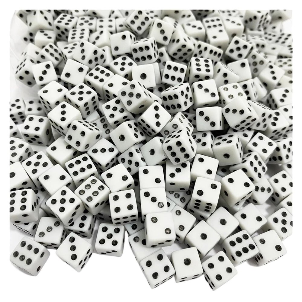 1000Pcs 8mm D6 Plastic Art Model Building Dice Props Right Angle Point Dice Board Magic Game Accessories(White N Black Point)
