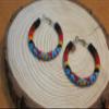 Handmade tribal Long Fringe native glass seed beads beaded earrings (Black & Brown Hoop) view 4