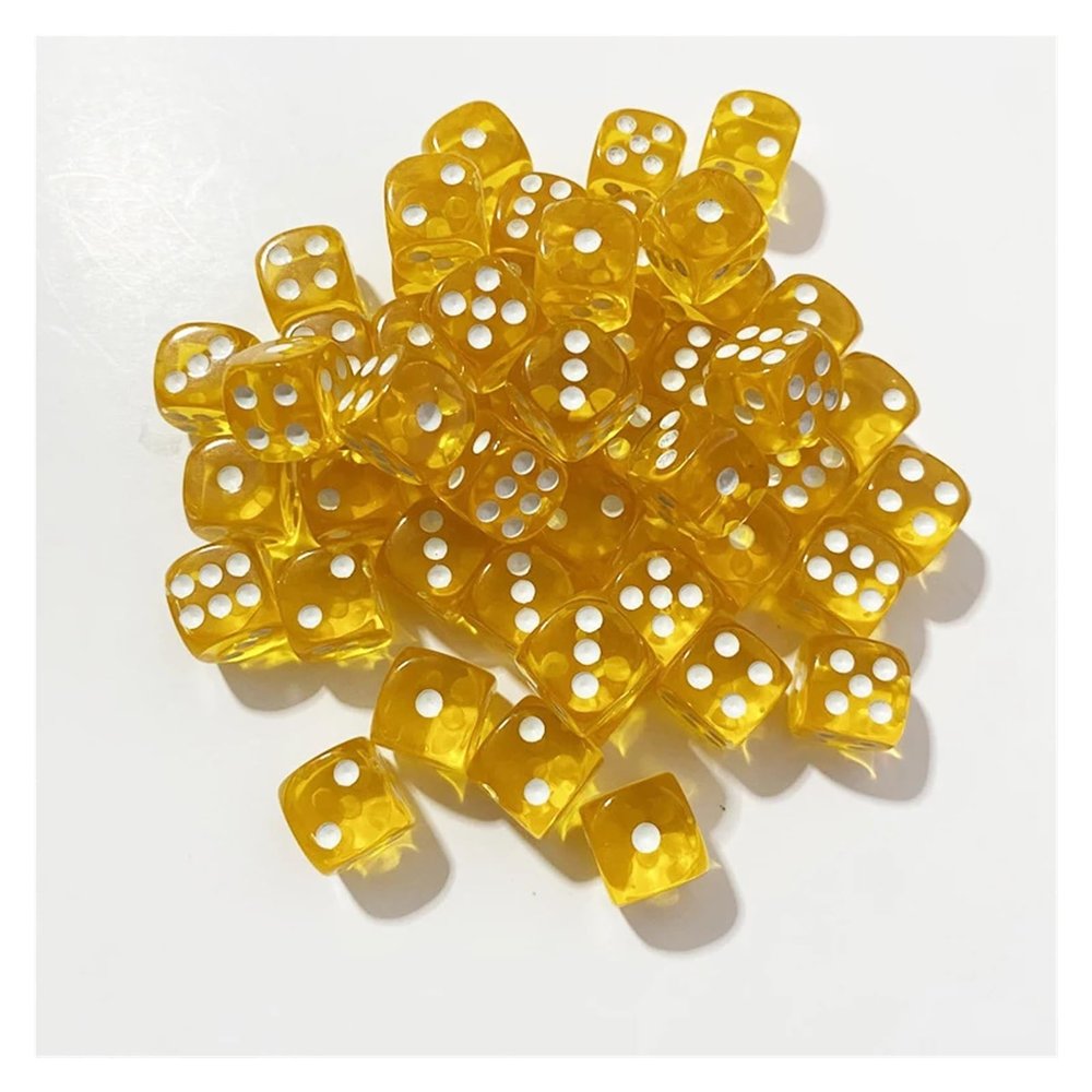 50pcs/Pack 12mm Acrylic Transparent D6 Point Dice 12 Round Corner Boutique Dice(Clear Yellow)