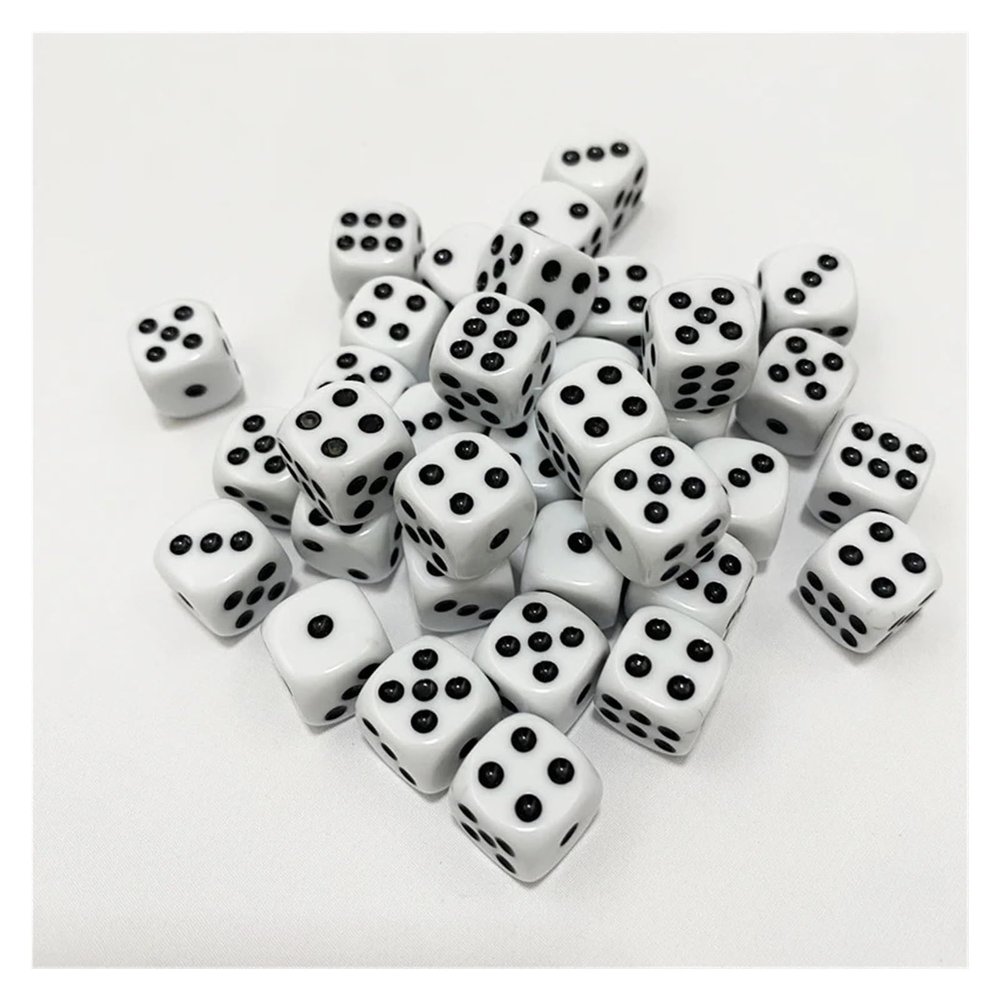 50pcs/Pack 12mm Acrylic Transparent D6 Point Dice 12 Round Corner Boutique Dice(White)