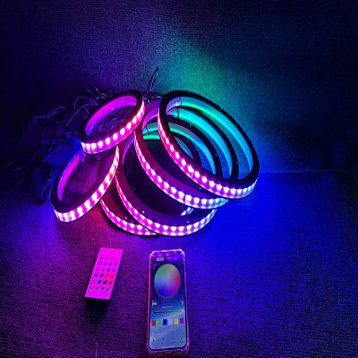 FIJVKNXY 6 PCS 6.5" Dream Color Chasing Flow LED Speaker Rings Set, Bluetooth Remote Control Enabled, Perfect for Sandtoys, Slingshot, Car and Truck Audio Systems