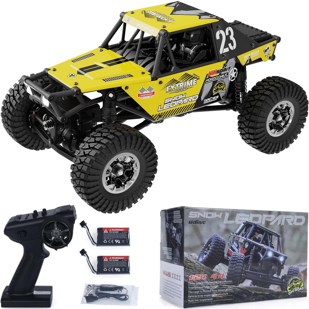 captainrc 1/24 RC Crawler Car UDI RC UCX2405PRO 4wd Mini Climb Racing Brushless Motor 4 Wheel Steering 3 Speed Transmission RTR Toy (Yellow)