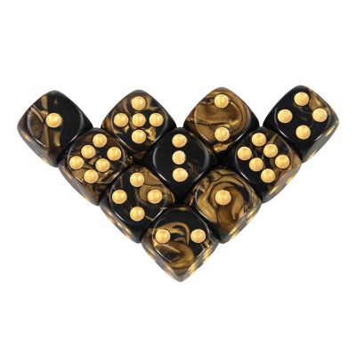 10pcs 16mm Cube Dice Colorful Dice for Mahjong Poker Game Leisure & Entertainment Games(Golden Black-g)
