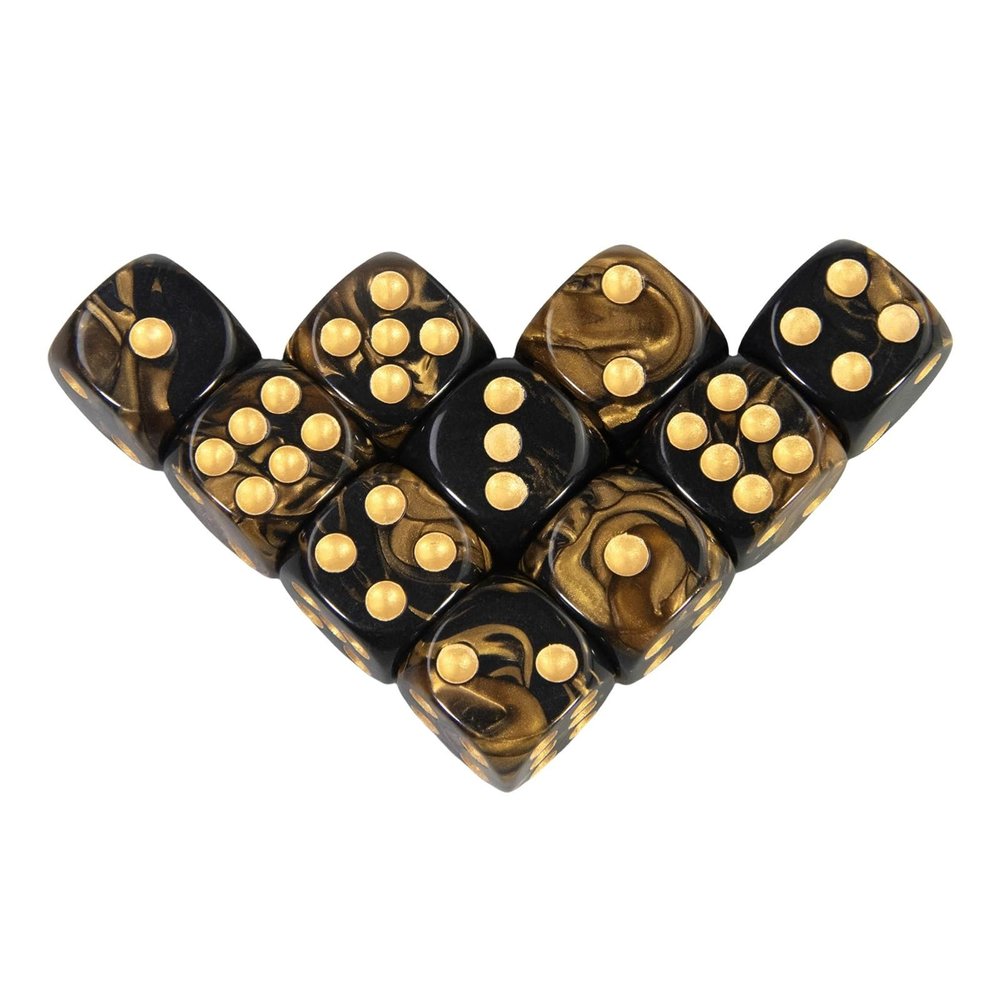 10pcs 16mm Cube Dice Colorful Dice for Mahjong Poker Game Leisure & Entertainment Games(Golden Black-g)