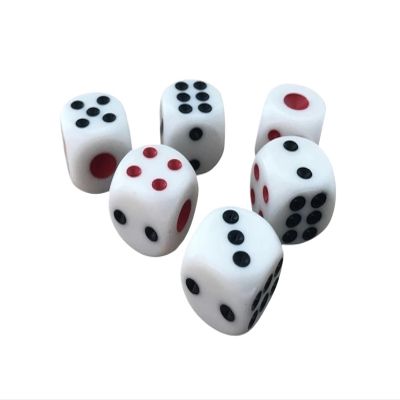 100 PCS 10/12/16mm Drinking Dice Red Black Dots Rounded Corner White Dice(16mm)
