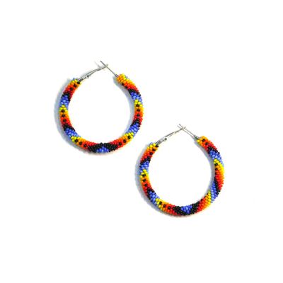 Handmade tribal Long Fringe native glass seed beads beaded earrings (Multi-Color Hoop)
