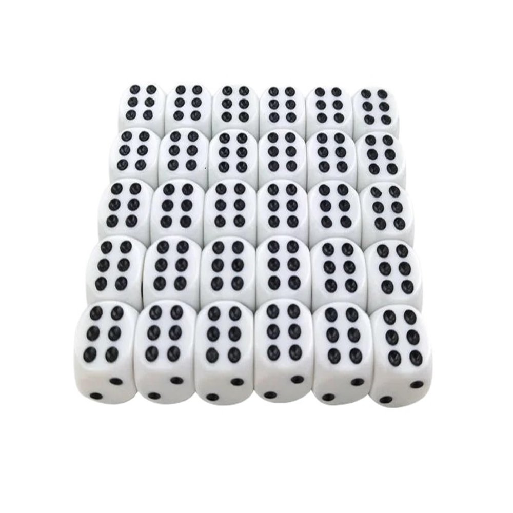 50/100/200 Pcs/Lot 16mm Dice Set White Black Point Dice Acrylic White Round Corner D6 Points Dice Club Party(200pcs)