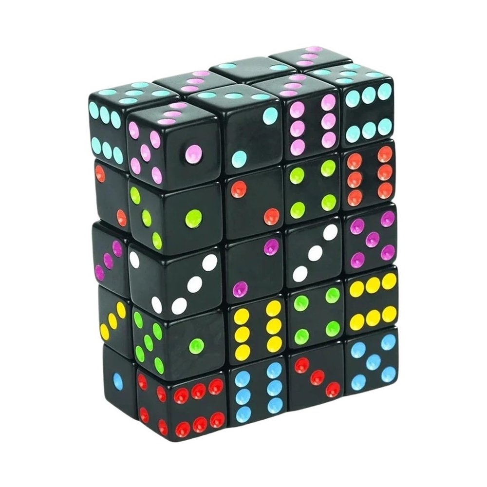Black 16mm Acrylic Pips Dice Cubes - D6 Dice for Board Games, Fun and Teaching 10Pcs(White)