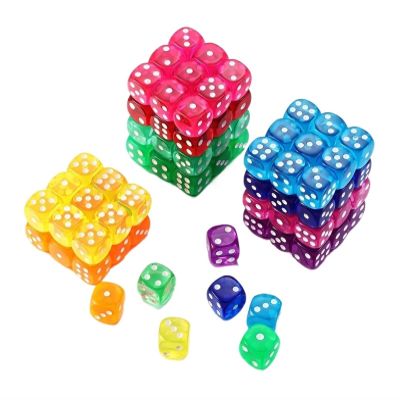 100PCS/Set 6 Sided Dice 14mm D6 16 Transparent Optional Color Acrylic Rounded Edges Dice for Table Board Games Party(Green)