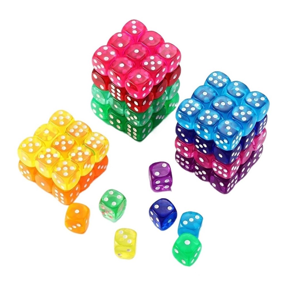 100PCS/Set 6 Sided Dice 14mm D6 16 Transparent Optional Color Acrylic Rounded Edges Dice for Table Board Games Party(Green)
