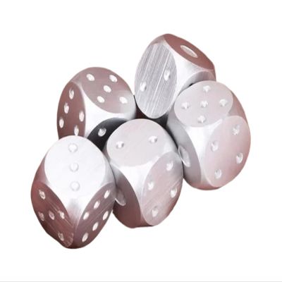 5pcs Precision Aluminum Alloy Dice with Box Game Camping Poker Party Props Dices Set Solid Metal Silver Gold(Silver Rectangle)