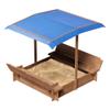 Kids Sandbox with Cover and Height Adjustable Roof, Sandbox with Lid & 2 Foldable Bench Seats, Kids Wooden Sand Box with Canopy view 1