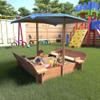 Kids Sandbox with Cover and Height Adjustable Roof, Sandbox with Lid & 2 Foldable Bench Seats, Kids Wooden Sand Box with Canopy view 2
