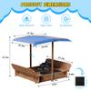Kids Sandbox with Cover and Height Adjustable Roof, Sandbox with Lid & 2 Foldable Bench Seats, Kids Wooden Sand Box with Canopy view 3