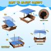 Kids Sandbox with Cover and Height Adjustable Roof, Sandbox with Lid & 2 Foldable Bench Seats, Kids Wooden Sand Box with Canopy view 4