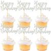 12 Pcs Happy Birthday Cupcake Toppers, Silver Glitter Cupcake Decorations for Adult or Children Birthday Party Decorations view 1
