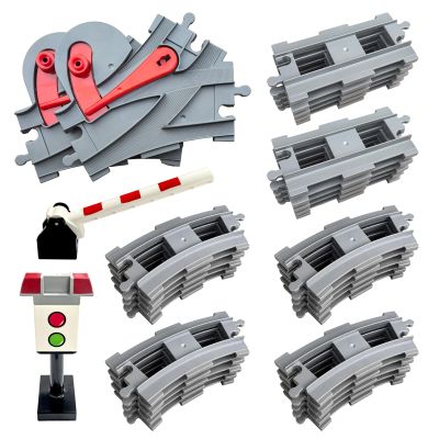 37 Pieces Train Tracks Set - Compatible with All Major Brands, Classic Railway Track with 20 Curved, 10 Straight and 2 Switches, Light Grey Toy Track Accessory for Kids