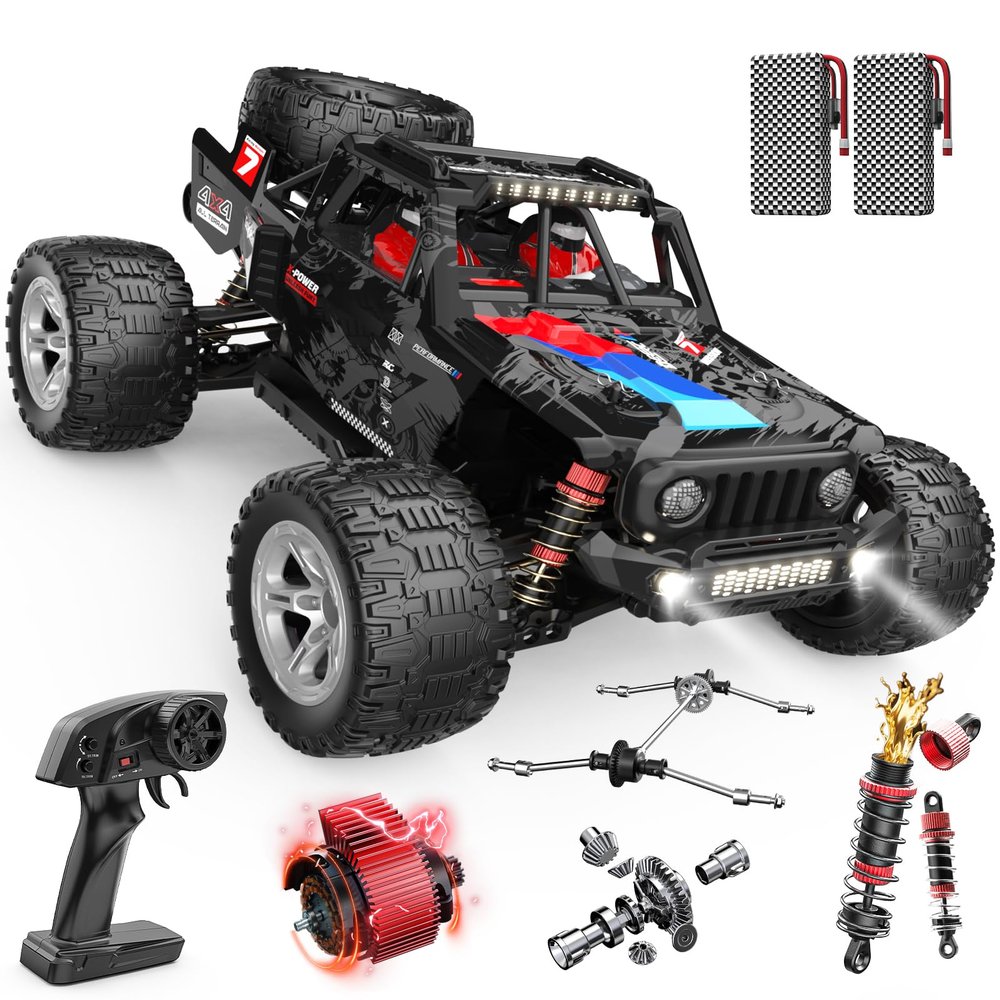 DEERC 1/10 Brushless RC Car for Adults, 60 KMH 4x4 3S Fast RC Trophy Truck with Spare Tire, Waterproof Off-Road Remote Control Monster Truck, All Terrain High Speed RC Car Gift for Boys