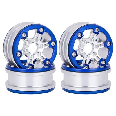 4PCS Aluminum 1.9 Inch Beadlock Wheel Rim Wheel Hub Lightweight for 1/10 RC Crawler Axial SCX10 TRX4 Capra TRX6 (Blue)