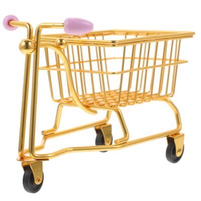 PRETYZOOM Miniature Shopping Cart Makeup Sponge Holder Cute Metal Sponge Blender Drying Rack for Desk Organization Versatile Decorative Storage Basket for Home Office