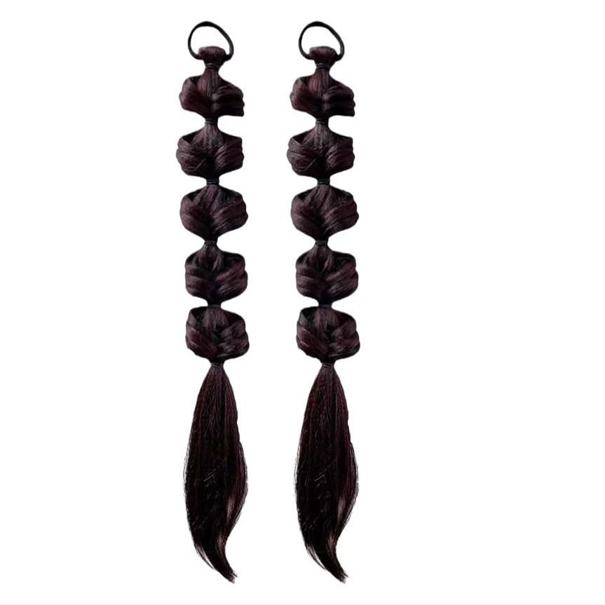 ZIIVIEVS 2pcs Long Braid Wig for Girls Three Strand Braided High Ponytail - Perfect for Boxing and Dance(Dark Brown)