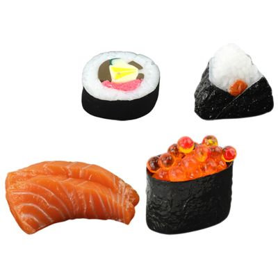 BESTonZON 4pcs Realistic Sushi Model Simulated Onigiri and Display Props for Food Decoration and Photography Vivid and Detail for