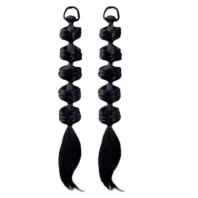 ZIIVIEVS 2pcs Long Braid Wig for Girls Three Strand Braided High Ponytail - Perfect for Boxing and Dance(Black Brown)