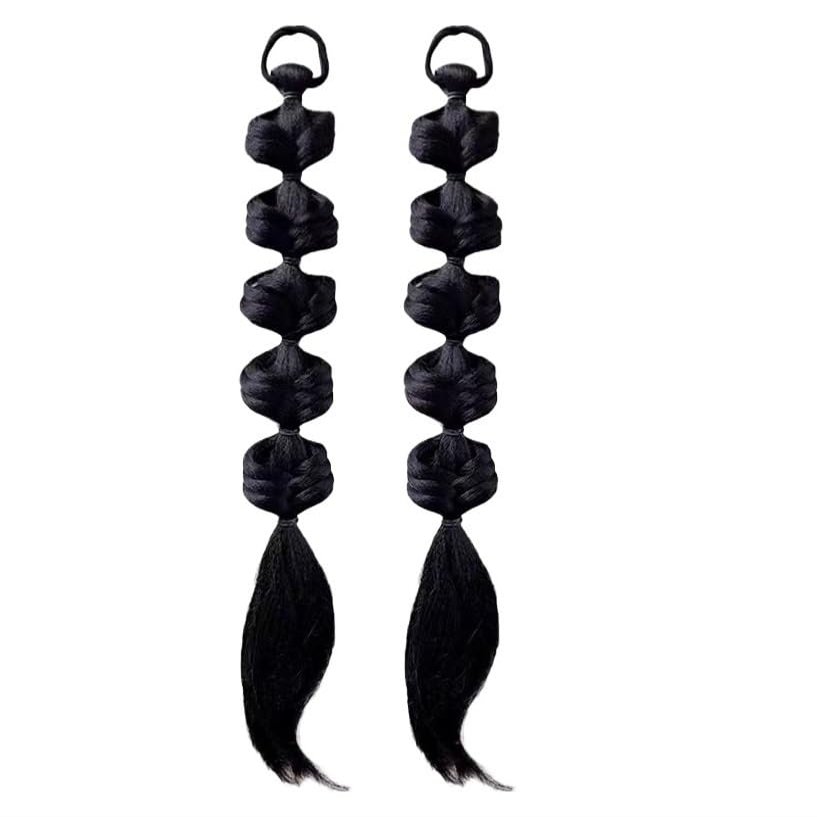 ZIIVIEVS 2pcs Long Braid Wig for Girls Three Strand Braided High Ponytail - Perfect for Boxing and Dance(Black Brown)