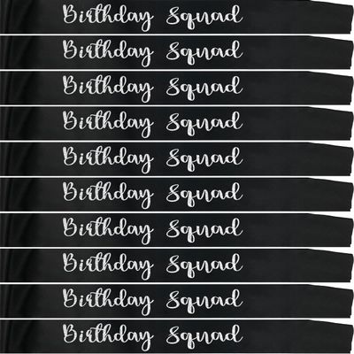 10Pcs Birthday Squad Sash Silver Glitter Black Satin Sashes Funny Birthday Sashes Birthday Party Supplies Gifts