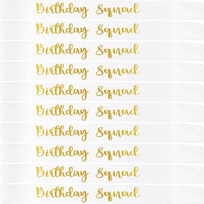 10Pcs Birthday Squad Sash Gold Glitter White Satin Sashes Funny Birthday Sashes Birthday Party Supplies Gifts