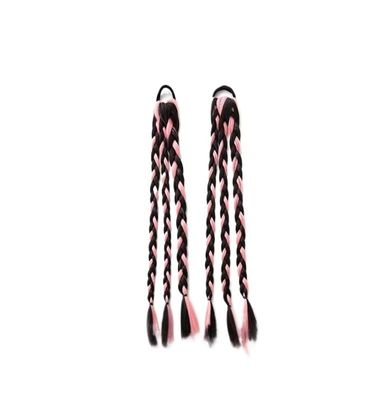 ZIIVIEVS 2pcs Long Braid Wig for Girls Three Strand High Ponytail Braid Cool Sweet Style for Boxing & Everyday Wear(Pink)
