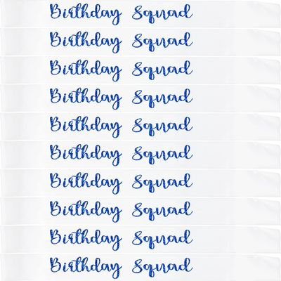 10Pcs Birthday Squad Sash Blue Glitter White Satin Sashes Funny Birthday Sashes Birthday Party Supplies Gifts