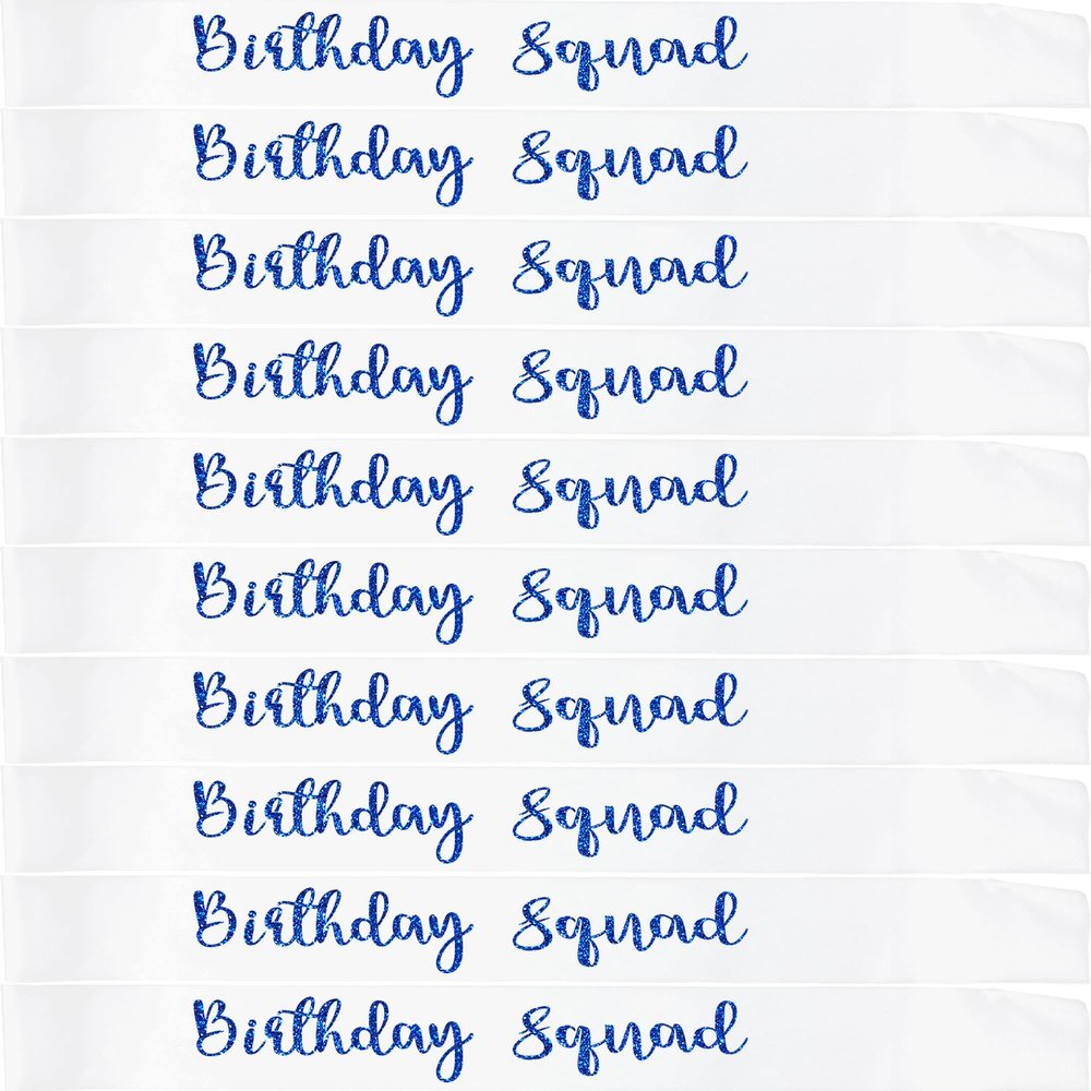 10Pcs Birthday Squad Sash Blue Glitter White Satin Sashes Funny Birthday Sashes Birthday Party Supplies Gifts