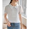 Korean Version Doll Collar White Chiffon Shirt Female Temperament with Short Sleeve Tops(M Code) view 3