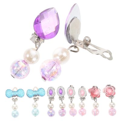 FELTECHELECTR Kids Clip Earrings 5 Sets Little Girl Teen Earring Clip Fashion Jewelry Set for Parties Performances Dress up