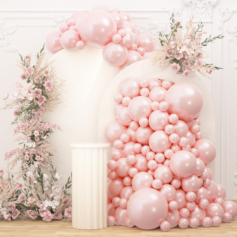 108Pcs Pearl Pink Stuffed Balloons Different Size, 18/12/10/5 inch Dusty Rose Balloons Garland Arch kit for Baby Bridal Shower Birthday Boho Wedding Party Decor
