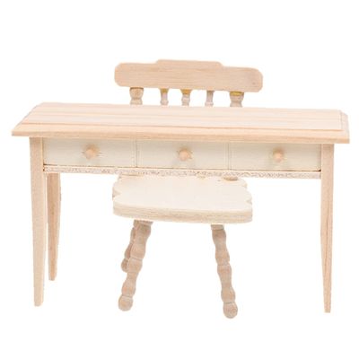 Vaguelly 1set Miniature Wooden Desk Chair and Table for Dollhouse Decor Furniture Models for Mini House Accessories for Creative