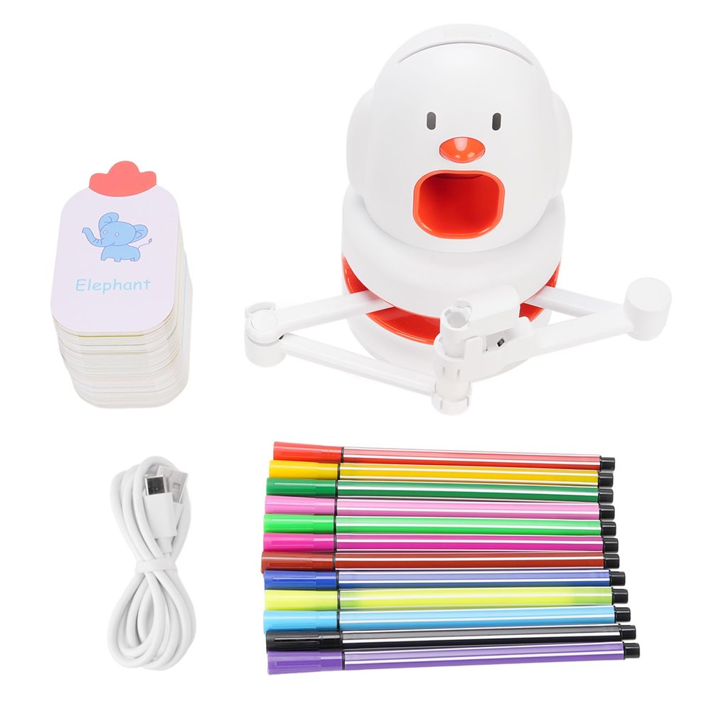 Educational Electric Cognition Drawing Robot, Smart Drawing Robot for Kids with Voice Interaction with 100 Word Cards 16 Color Pens