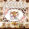 19pcs Highland Cow Birthday Party Decorations for Girls Women Boho Highland Cow Party Supplies with Floral Cows Print Happy Birthday Banner Hanging Swirls Tissue Paper Pom Poms Honeycomb Table Decor view 2