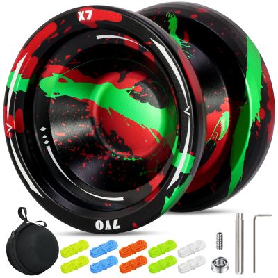 X7 Responsive Yoyo for Kids, Professional Trick Yoyo with KK Bearing, Bearing Removal Tools, Bag, 10 Yo-yo Strings (Black Green Red)