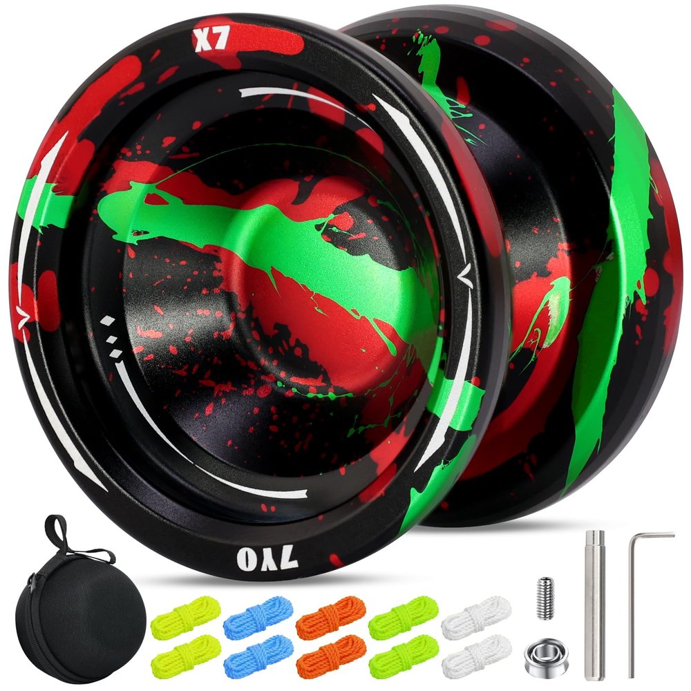 X7 Responsive Yoyo for Kids, Professional Trick Yoyo with KK Bearing, Bearing Removal Tools, Bag, 10 Yo-yo Strings (Black Green Red)