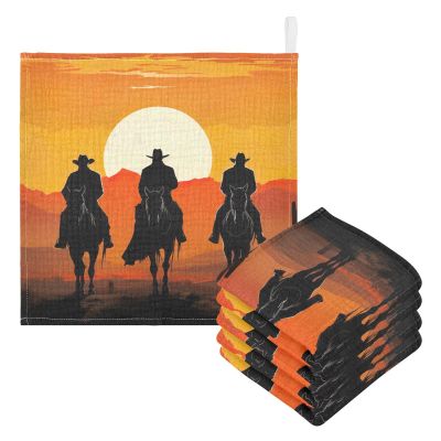 WELLDAY Cowboys Muslin Baby Washcloths, 3 Pack of Cotton Newborn Wash Cloths, Extra Soft & Ultra Absorbent Baby Towels, 12 X 12 in