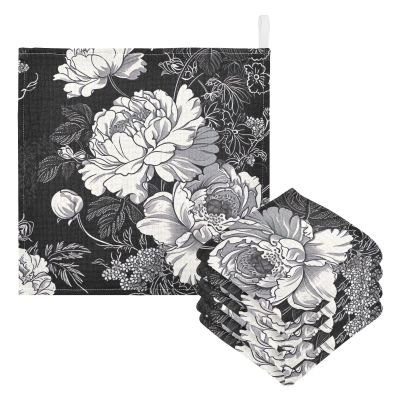 WELLDAY White Flowers Black Muslin Baby Washcloths, 3 Pack of Cotton Newborn Wash Cloths, Extra Soft & Ultra Absorbent Baby Towels, 12 X 12 in