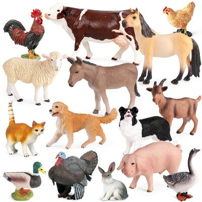 15pcs Farm Animal Toys for 3 4 5 6 7 Years Old Toddlers Girls Boys, Plastic Toy Farm Animal Figurines Playset with Cow Horse Dog Cat and etc, Educational Learning Toys & Birthday Easter Gifts