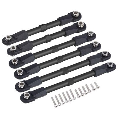 6Pcs Adjustable Aluminum Rod Link Steering Links for 1/10 RC Car BL-2S Slash 4x4 4WD Upgrade Parts Accessories (Black)