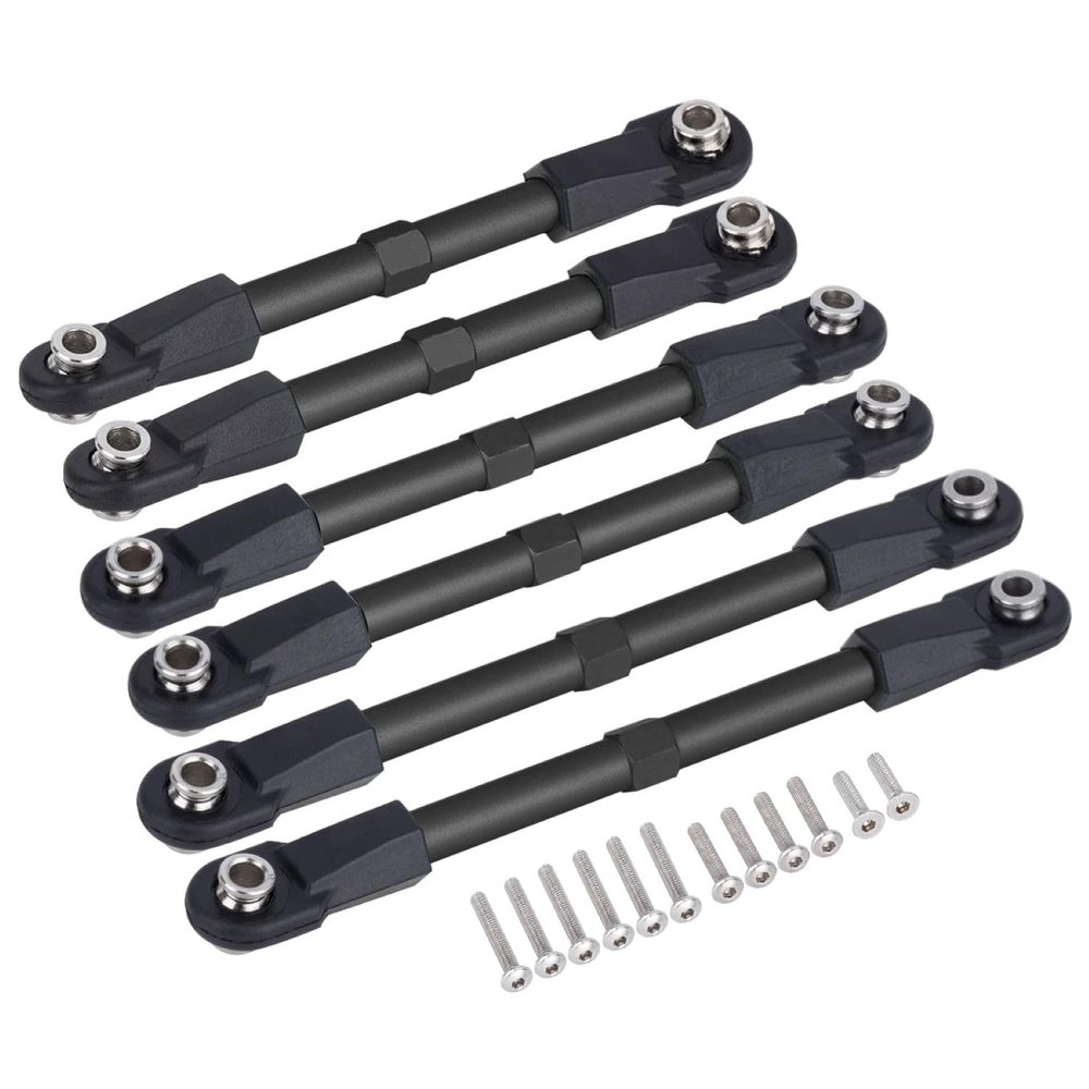 6Pcs Adjustable Aluminum Rod Link Steering Links for 1/10 RC Car BL-2S Slash 4x4 4WD Upgrade Parts Accessories (Black)