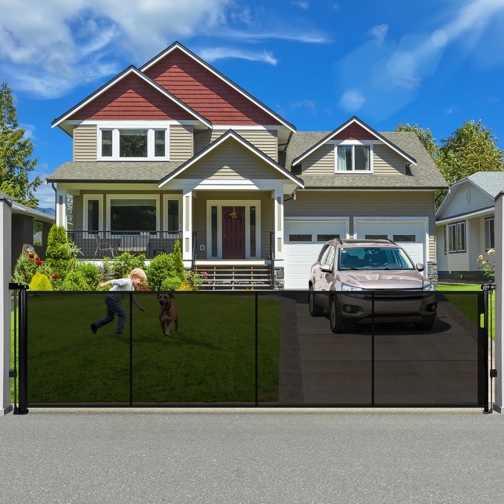120" Retractable Baby Gate Extra Wide, 41" Tall Retractable Dog Gate for Stairs, Doorways, Decks, Mesh Gate Long Child Gate Pet Gate for Indoor, Outdoor, with Reinforced Mesh Rods, Dual Locks