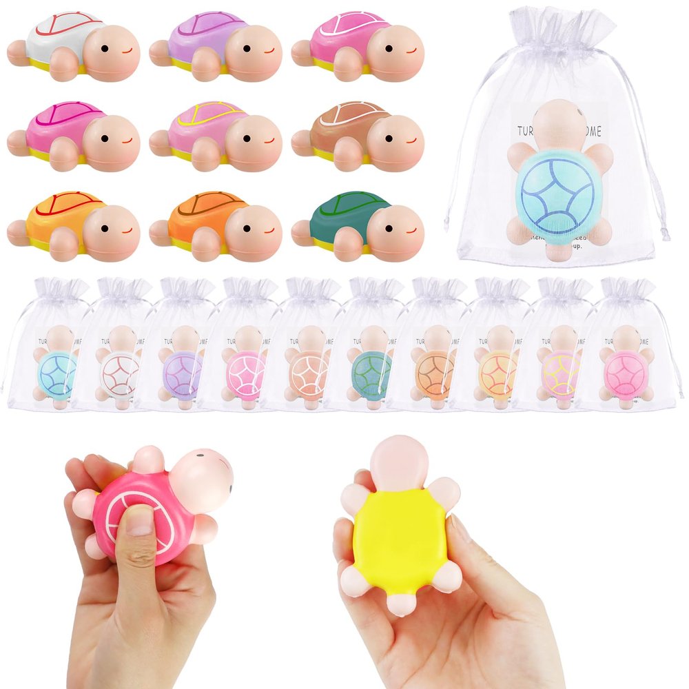 30 Sets Turtle Squeeze Toy Sensory Turtle Stress Ball Including Cute Mini Turtles Motivational Cards Organza Bags Positive Appreciation Gifts for Teacher Funny Graduation End of Year Gifts for Student